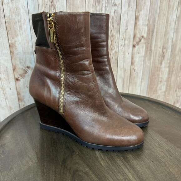 Michael Kors Shoes - Michael Kors Womens Aileen Wedge Ankle Boots Leather Zipper Closure Brown 7.5M